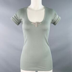 RIVAMONTI Size S Green Sage Cotton Blend Embellishment Short Sleeve Casual Top